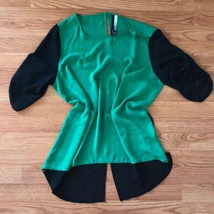 Green/Black Tuxedo Tail Blouse